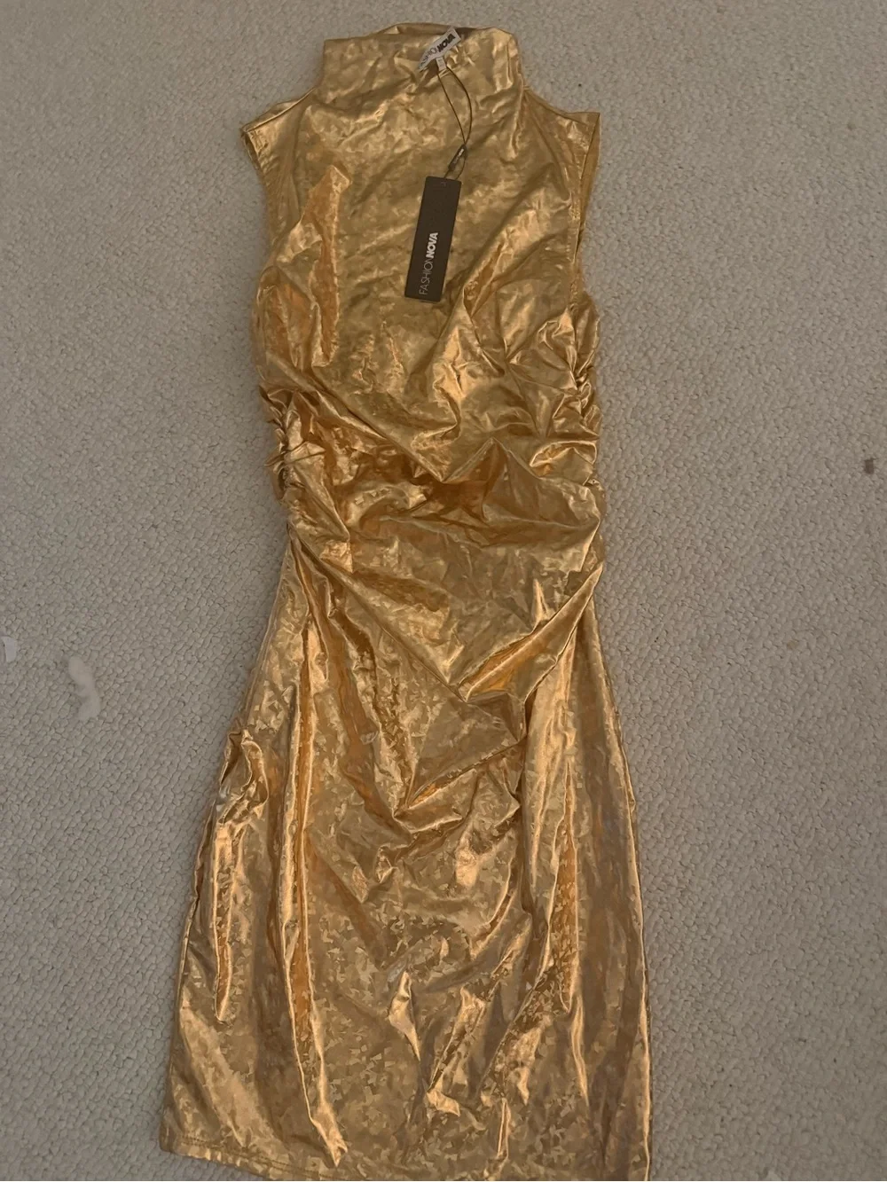 Fashion Nova Gold Metallic Sleeveless Midi Dress
